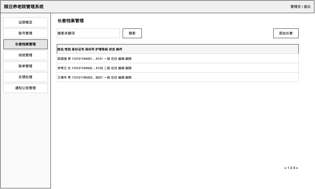 长者档案管理界面设计图
